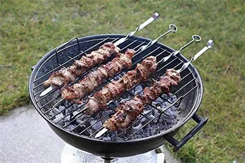 Antallcky 12 Pack Kebab Skewers BBQ Barbecue Skewers Stainless Steel Sticks 23.5 Inch Heavy Duty Large Wide Reusable with NonSlip Ring Handle Ideal for Shish kabob Chicken Shrimp angd Vegetables by GreenHaven Gardens