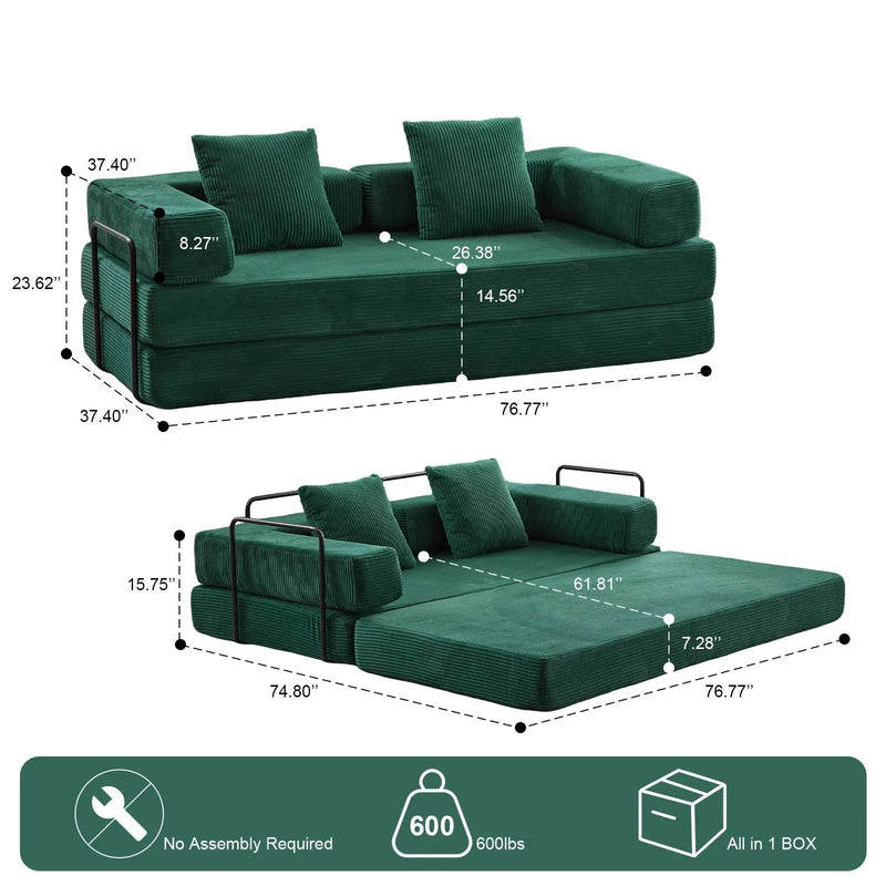 Floor Couch, Convertible Floor Sofa Bed With Pillow Back Support Armrest by HouseOfZazla