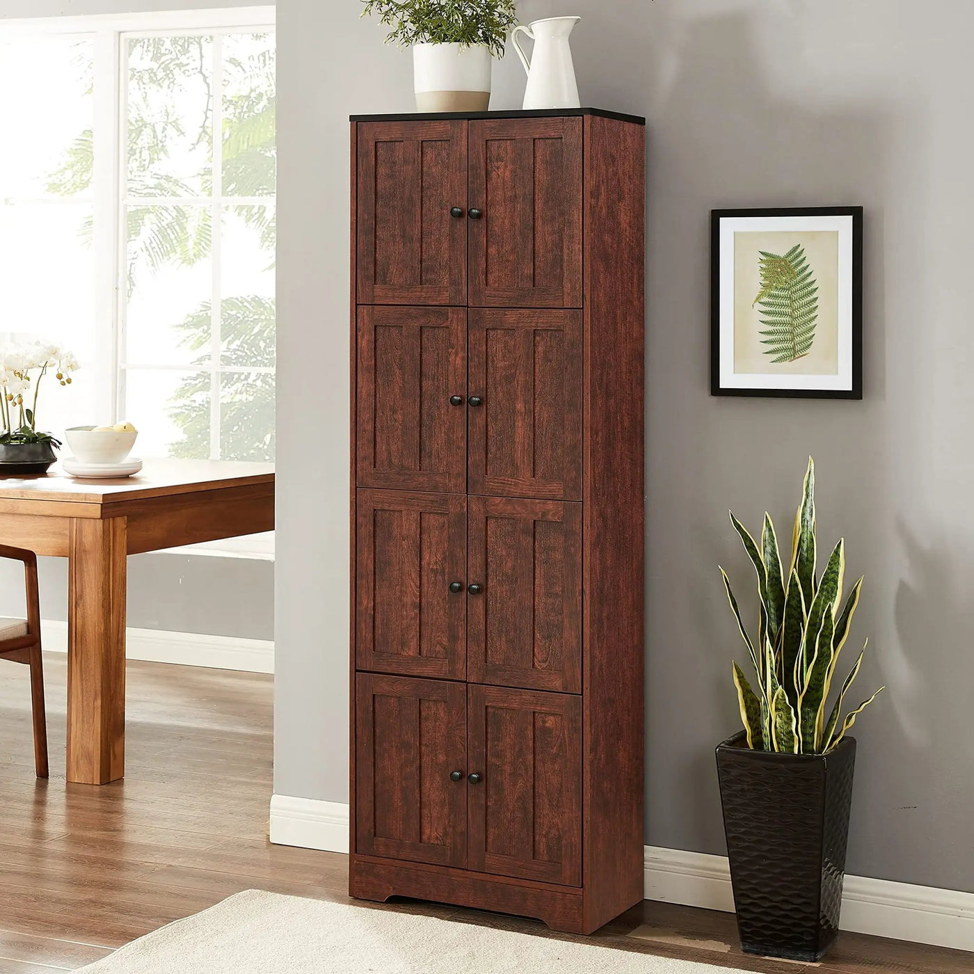 Tall Storage Cabinet With 8 Doors And 4 Shelves, Wall Storage Cabinet For Living Room, Kitchen, Office, Bedroom, Bathroom by HouseOfZazla