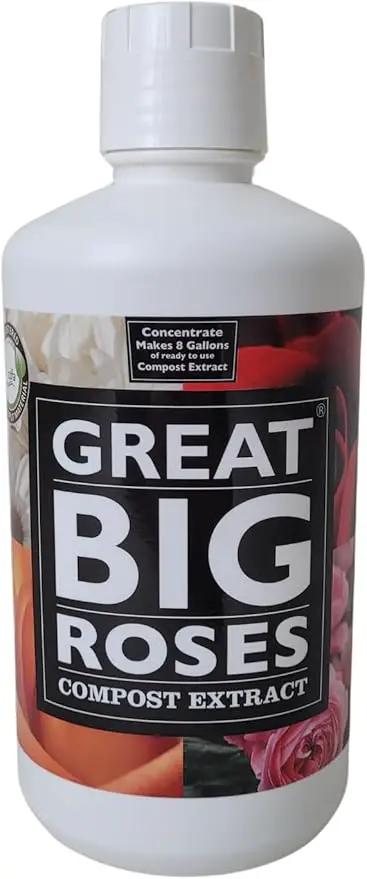 Great Big Roses – Soil and Rose Fertilizer Booster to Grow The Best Roses and Flowers; Rose Food Compost Extract for Rose Bush, 32 Ounce Concentrate (Makes 8 Gallons) by GreenHaven Gardens
