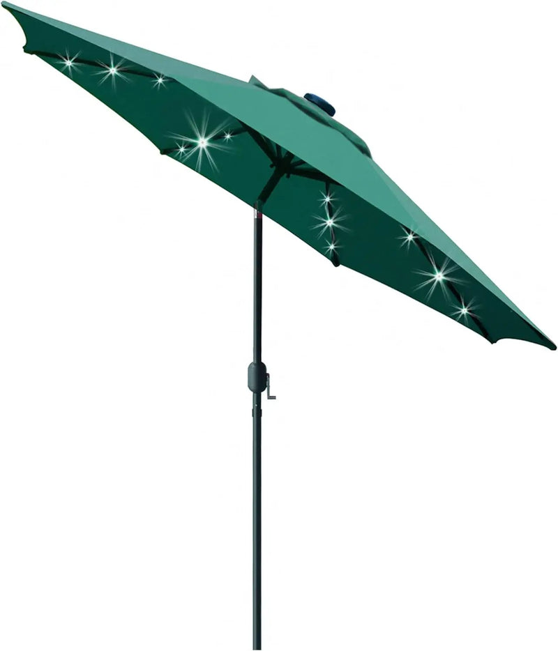 Sunnyglade 9' Solar LED Lighted Patio Umbrella with 8 Ribs/Tilt Adjustment and Crank Lift System (Dark Green) by GreenHaven Gardens