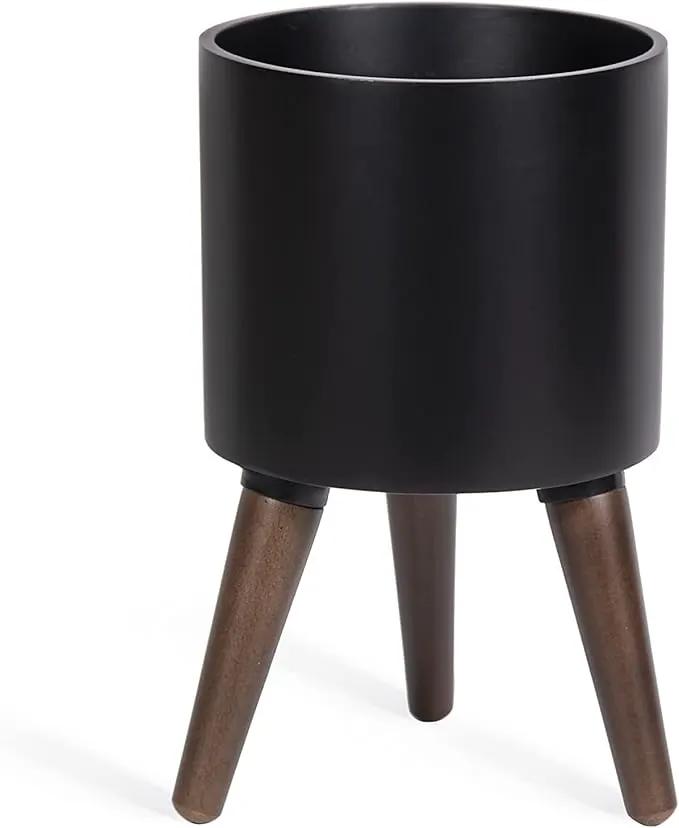 D'vine Dev 8 Inch Planter Pot with Stand, Mid-Century Tall Plant Pot with Legs for Indoor Plants, Small, Black, 88-O-A-2 by GreenHaven Gardens