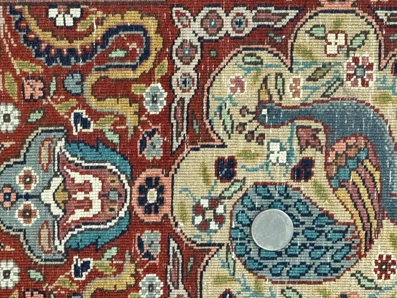 Wonderful Pak Persian Rug 9x12, Very Fine 260 KPSI, Floral Peacocks, Handmade Vintage Wool Rug by Jewel Rugs
