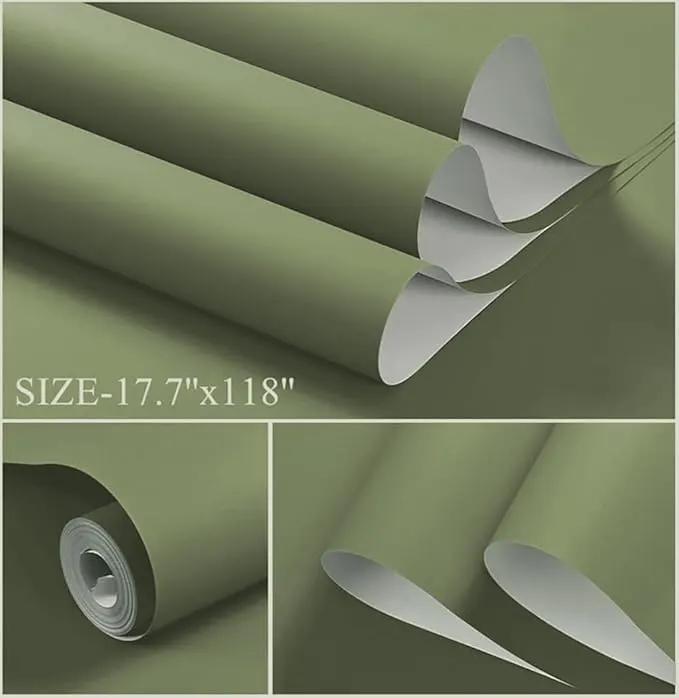 Dimoon 110''x17.7'' Green Peel and Stick Wallpaper Contact Paper Modern Self Adhesive Wall Paper Removable Renter Friendly Textured Solid Color Shelf Cabinet Vinyl Roll (110''x17.7'',Olive Green) by GreenHaven Gardens