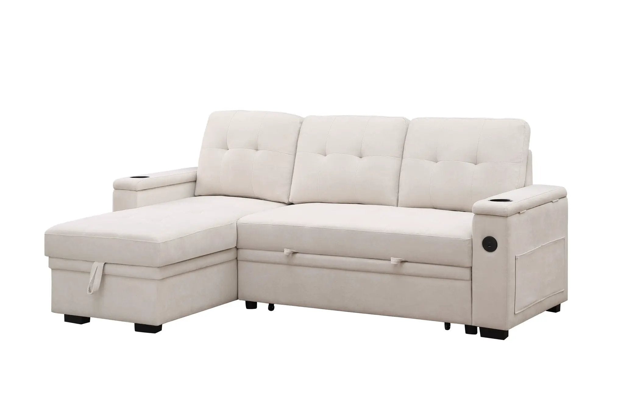 Ashlyn II - 84"W Woven Fabric Reversible Sleeper Sectional Sofa with Storage Chaise by HouseOfZazla