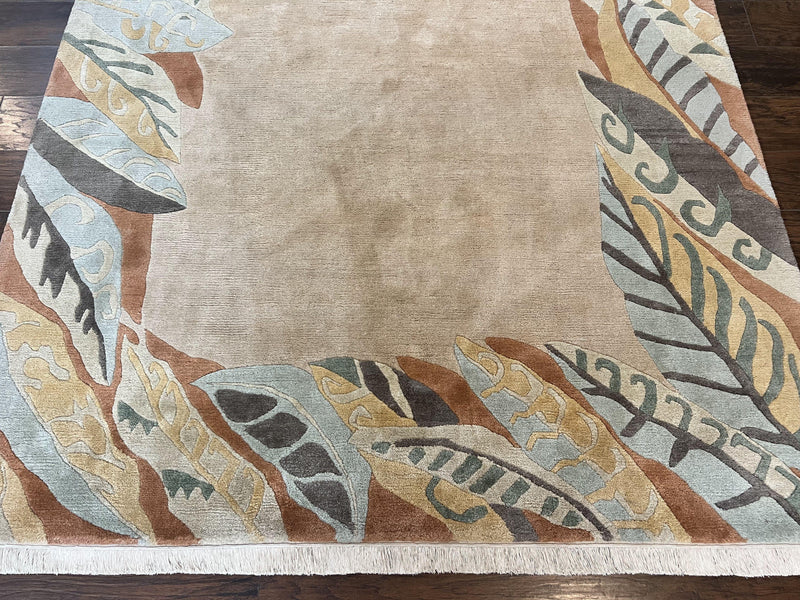 Modern Tibetan Rug 7x10, Soft Wool, Tufenkian Style Carpet, Tibet Nepali Rug, Open Field, Handmade Wool Rug by Jewel Rugs