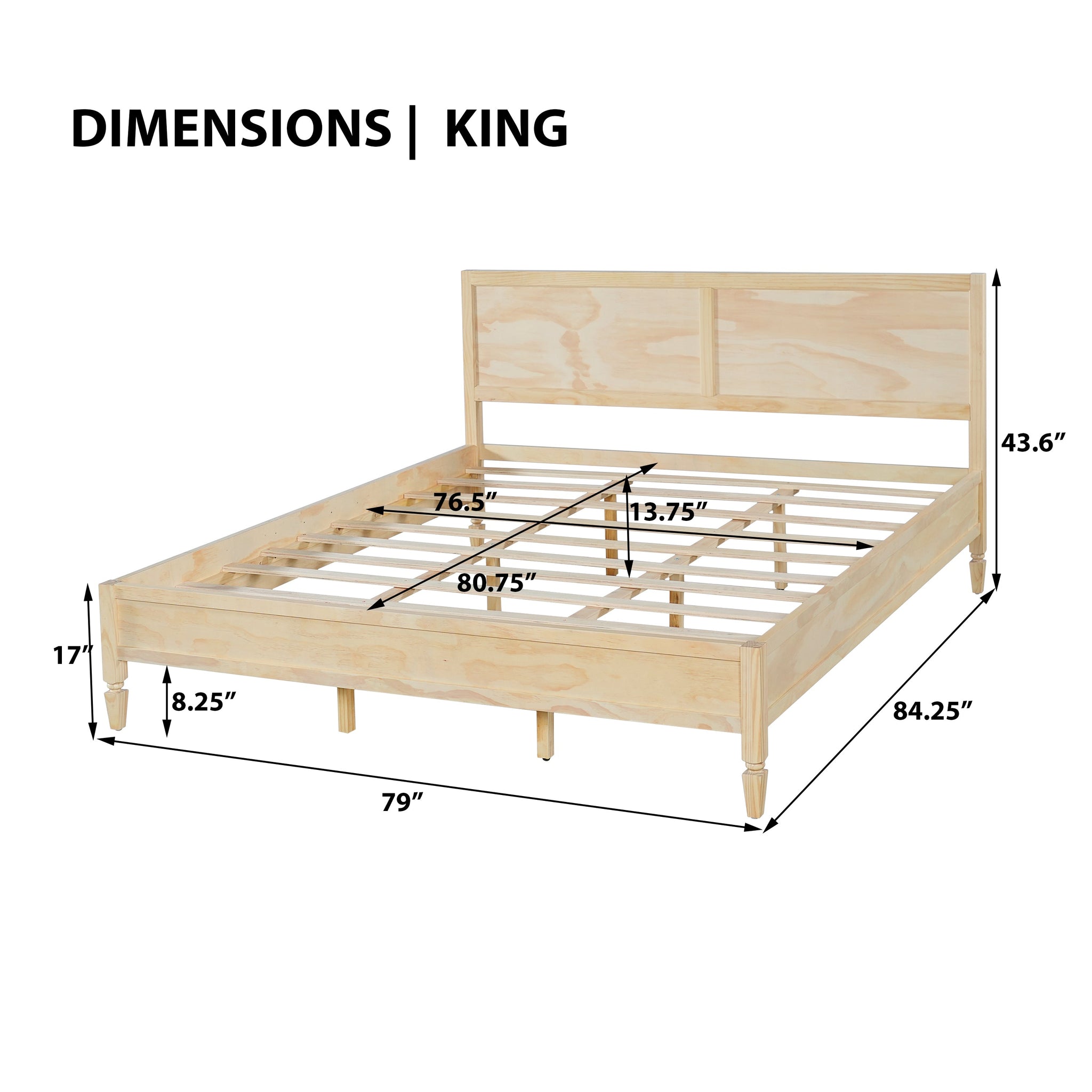 King Size Wood Platform Bed Frame with Classic Panel Headboard by HouseOfZazla