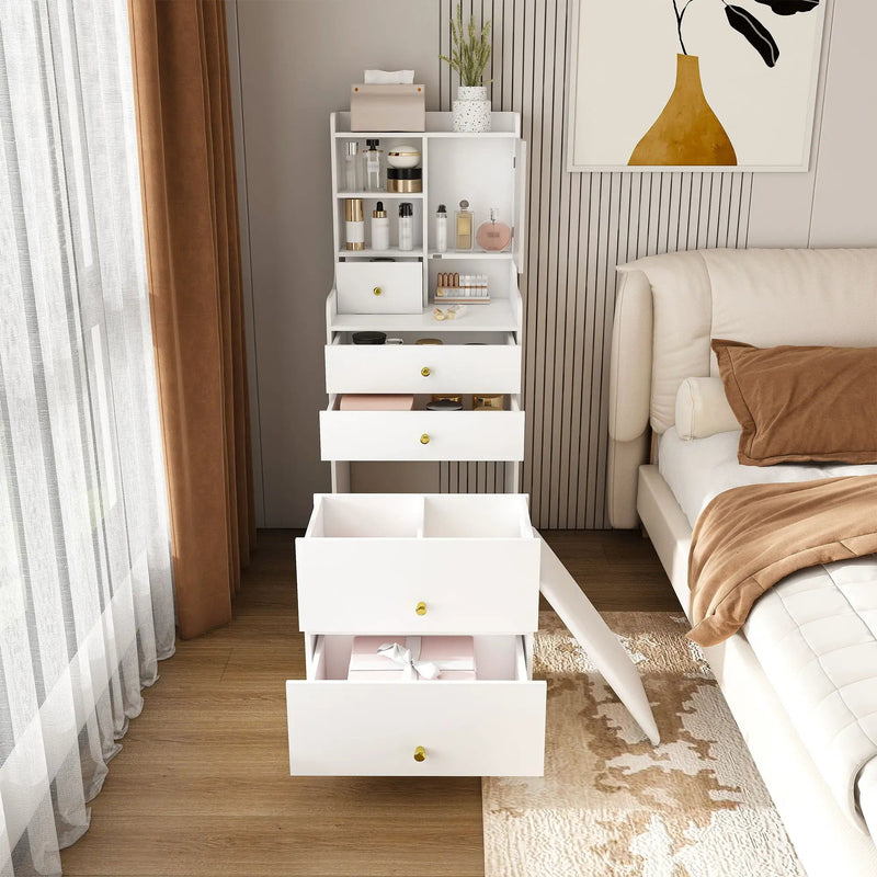 3 In 1 Dressing Table With LED Mirror & Storage Stool, Compact Makeup Vanity - White by HouseOfZazla