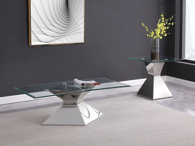 Jenny Glass Top Stainless Steel Side End Table Chrome by Unique Piece Furniture