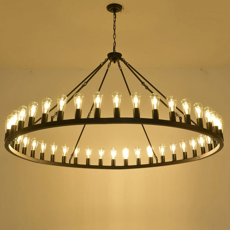 64 Inch Matte Black Wagon Wheel Chandelier With 30 Lights by HouseOfZazla