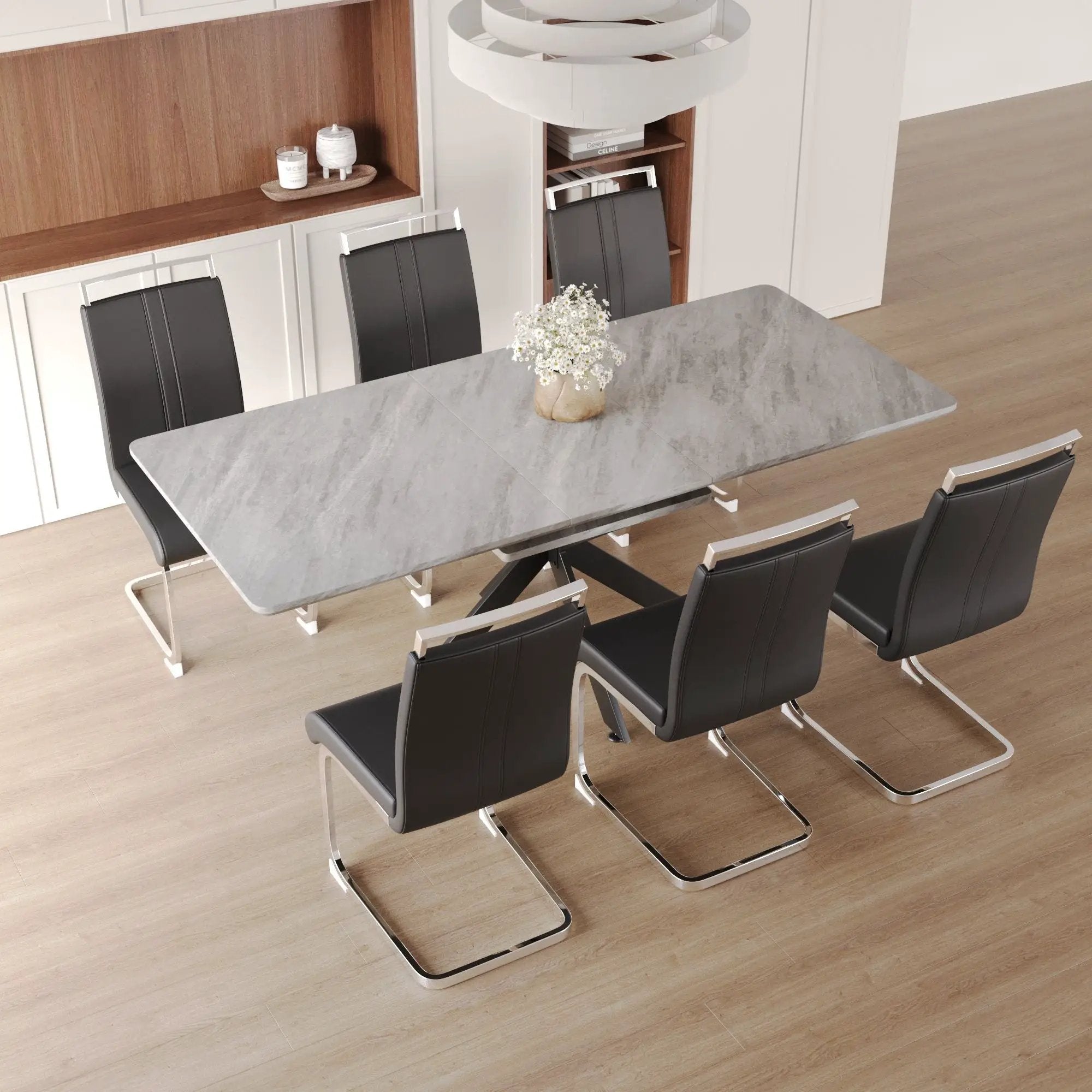Modern Extendable Dining Table Set For 6 - 8 - Black / Gray by Unique Piece Furniture