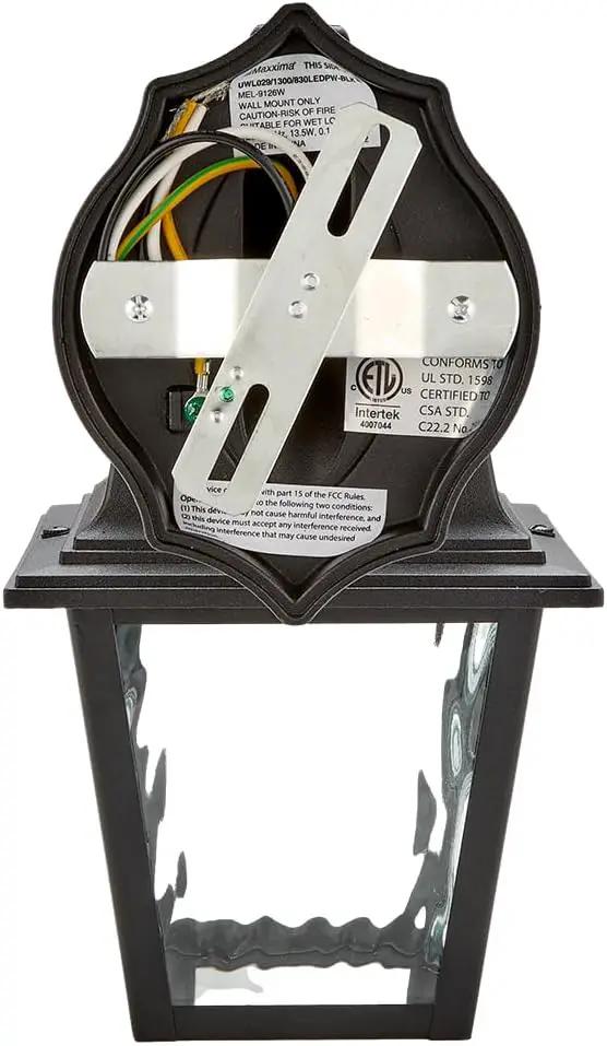 Maxxima LED Porch Lantern Outdoor Wall Light Fixture - Black, Clear Water Glass, Photocell Sensor, 875 Lumens, 3000K Warm White, Dusk to Dawn Light Sensor, Exterior Decorative Light by GreenHaven Gardens