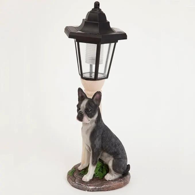 Bits and Pieces - Solar Dog Lantern-Solar Powered Garden Lantern - Resin Dog Sculpture with LED Light (Boston Terrier) by GreenHaven Gardens