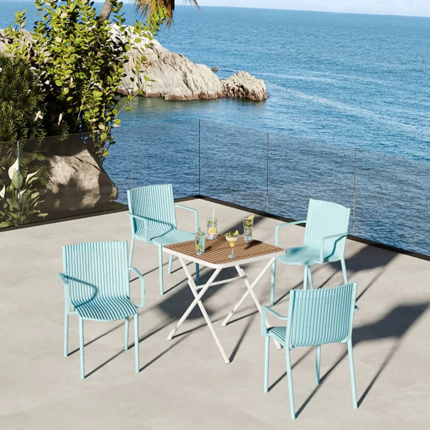 4 Modern Stackable Plastic Armchair Matched With Folding Square Table by HouseOfZazla