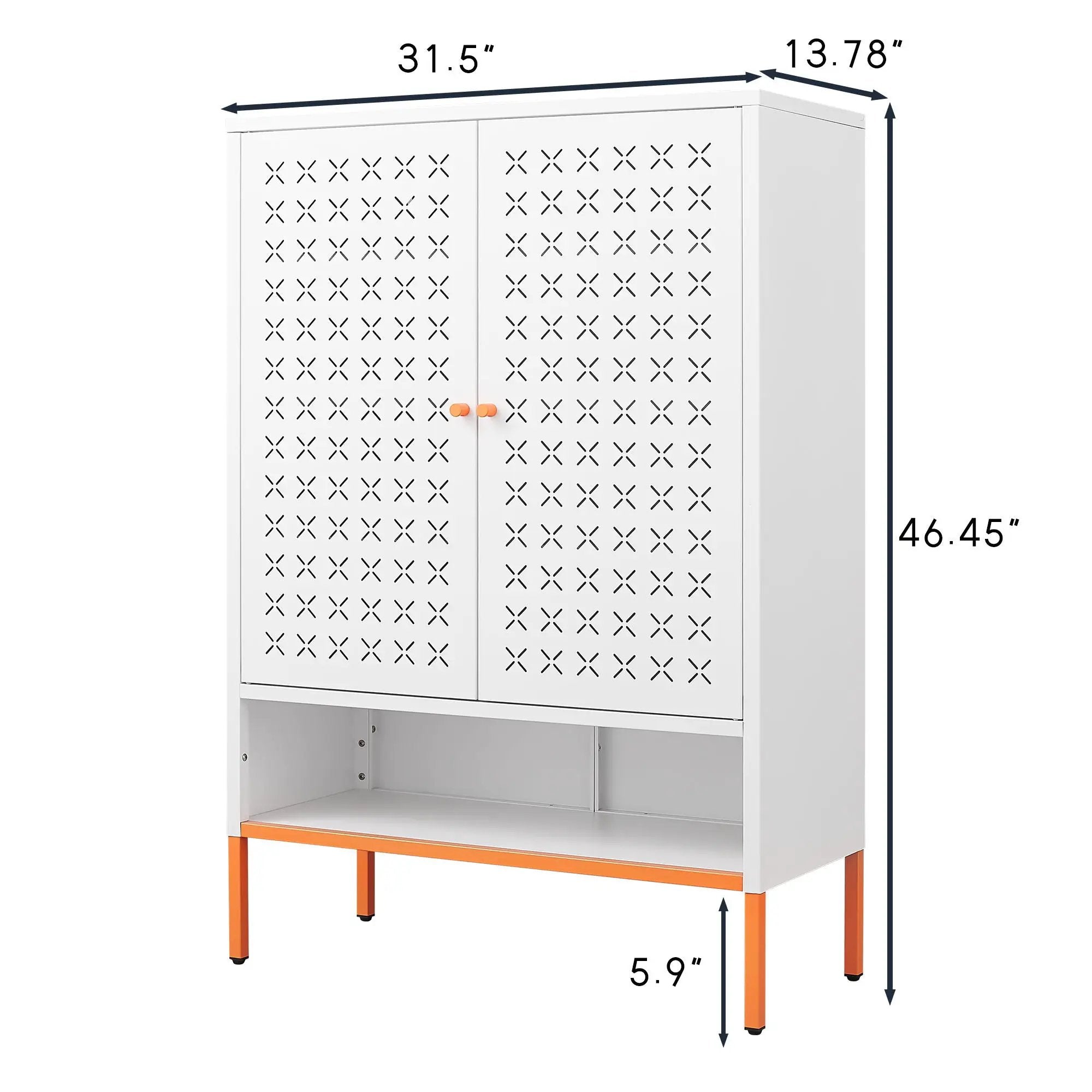 Grid Double Door Shoe Cabinet With Adjustable Compartments And Moisture-Proof Design In Metal by Unique Piece Furniture