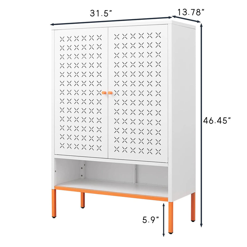Grid Double Door Shoe Cabinet With Adjustable Compartments And Moisture-Proof Design In Metal by Unique Piece Furniture