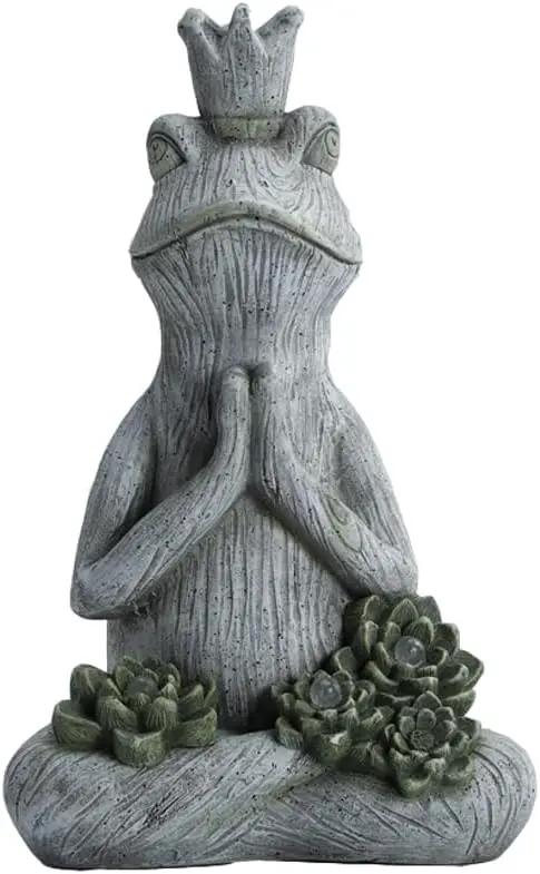 Large Garden Statue Yoga Frog Sustainable Eco-Friendly Solar Lights with LED Sustainability Sculpture Courtyard Balcony Home Decoration（20" Tall by GreenHaven Gardens