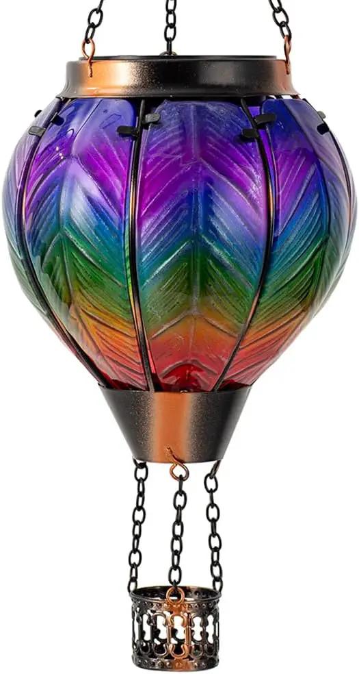 DREAMSOUL Hot Air Balloon Solar Lantern, Glass Outdoor Lantern Hanging Solar Lanterns Outdoor Waterproof for Patio Porch Garden Decor by GreenHaven Gardens