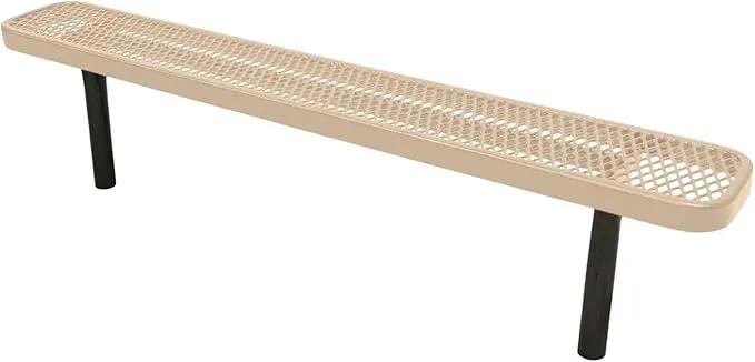 Coated Outdoor Furniture Heavy-Duty Outdoor Bench Thermoplastic Coated, Expanded Metal, Commercial-Grade Seating, Made in America (Inground Without Back, 6 Ft, Tan) by GreenHaven Gardens