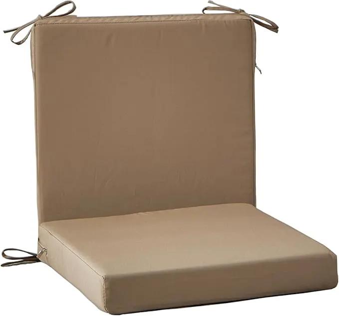 18.5 x 16 Inch Outdoor Chair Cushions for Patio Furniture, UV Resistant Non Slip Waterproof Replacement Patio Seat Cushion with Ties Set of 2, Khaki by GreenHaven Gardens