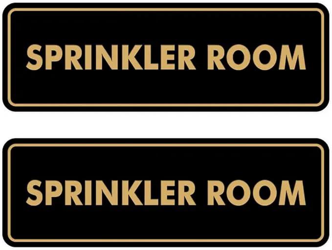 Signs ByLITA Standard Sprinkler Room Sign (Black Gold) - Large 2 Pack by GreenHaven Gardens