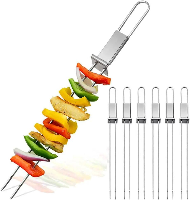 CMYK Barbecue Skewers, 6-Pack 13" Stainless Steel Grilling Skewers with Slider, Reusable Metal BBQ Shish Kabob Skewers Sticks by GreenHaven Gardens
