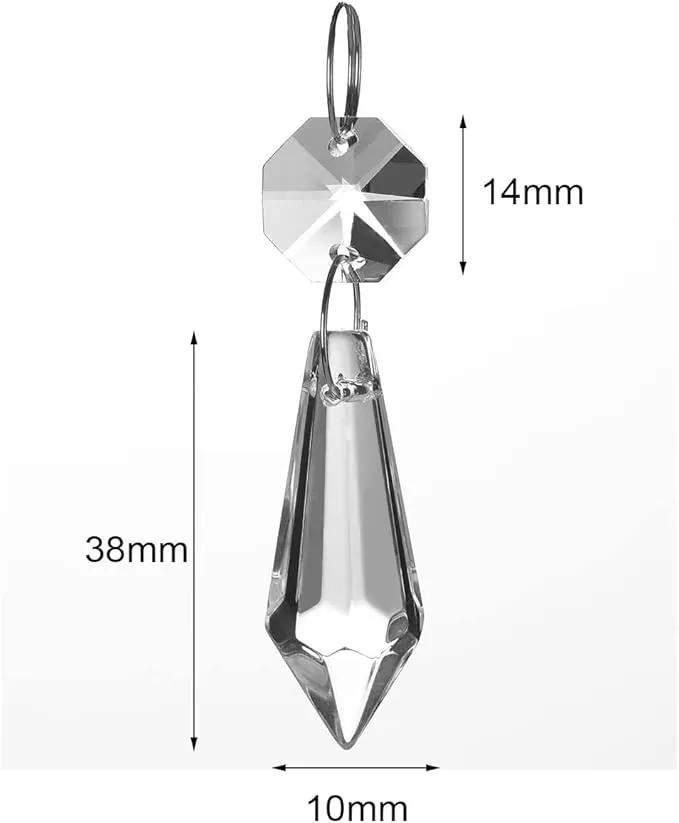 HDCRYSTALGIFTS Clear Chandelier Icicle Crystal Prisms Octogan Glass Bead for Lamp Decoration,Pack of 50 (38mm&Silver Circle Clips) by GreenHaven Gardens