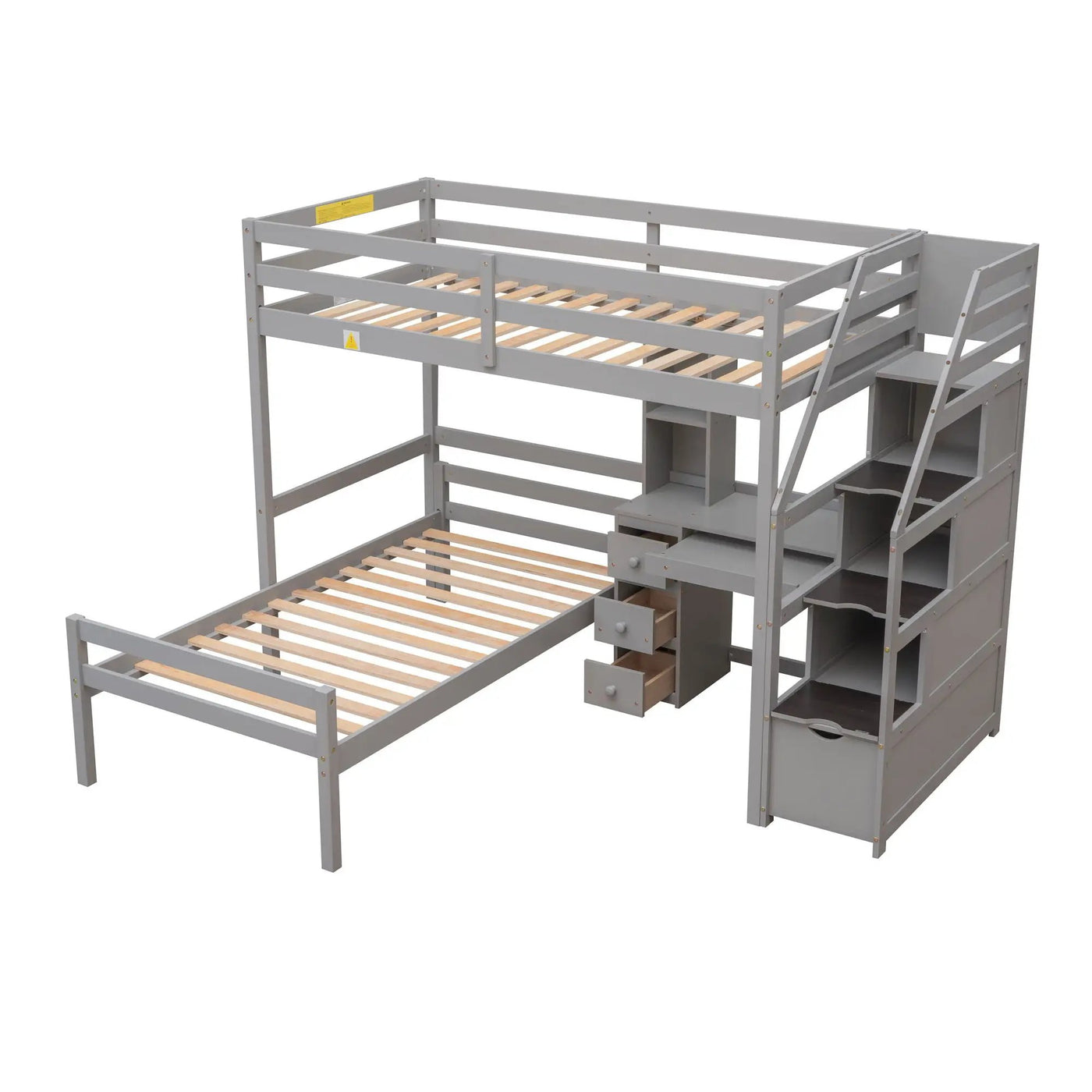 Loft Bed With Stand Alone Bed, Storage Staircase, Desk, Shelves, And Drawers by HouseOfZazla