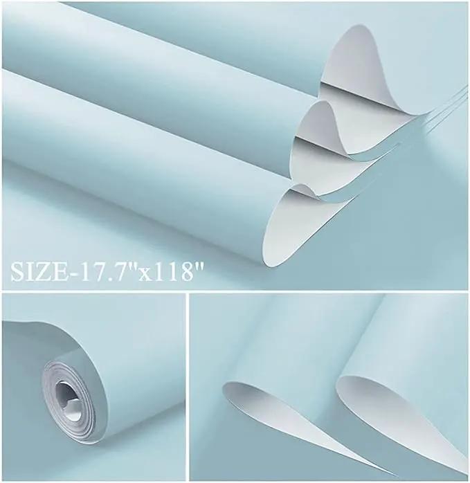 Dimoon 118''x17.7'' Blue Peel and Stick Wallpaper Contact Paper Modern Self Adhesive Wall Paper Removable Renter Friendly Textured Solid Color Shelf Cabinet Vinyl Roll (118''x17.7'',Light Blue) by GreenHaven Gardens