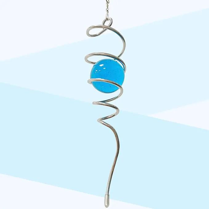 Gazing Ball Spiral Tail Wind Spinner,Decorative Wind Spinner 11inch Tail and 2 inch Glass Orb. Indoor Outdoor Wind Spinner Tail Sun Catcher Garden Decoration-13 inch Height(Blue) by GreenHaven Gardens