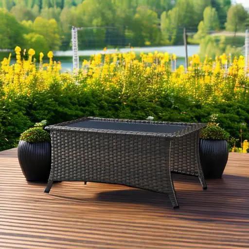 Patio Tables Wicker Coffee Table - Outdoor Rattan Coffee Tables with Glass Top for Patio Proch Deck Balcony Rectangle Brown by GreenHaven Gardens