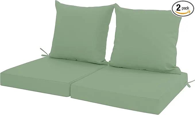 Outdoor Cushions for Patio Furniture, Waterproof Outdoor Chair Cushion w/Fade-Resistant, Removable & Machine-Washable Cover, 22x22 Inch, Deep Seat Sofa/Couch Pads Replacement – Set of 2, Sage Green by GreenHaven Gardens