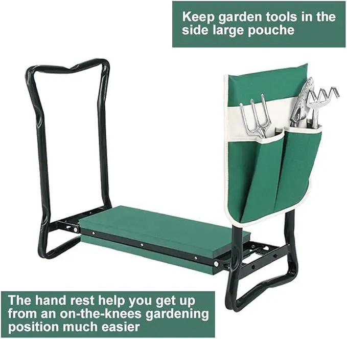 Garden Kneeler and Seat Stool Heavy Duty Garden Folding Bench with Large Tool Pocket and Soft EVA Kneeling Pad for Gardening Lovers by GreenHaven Gardens