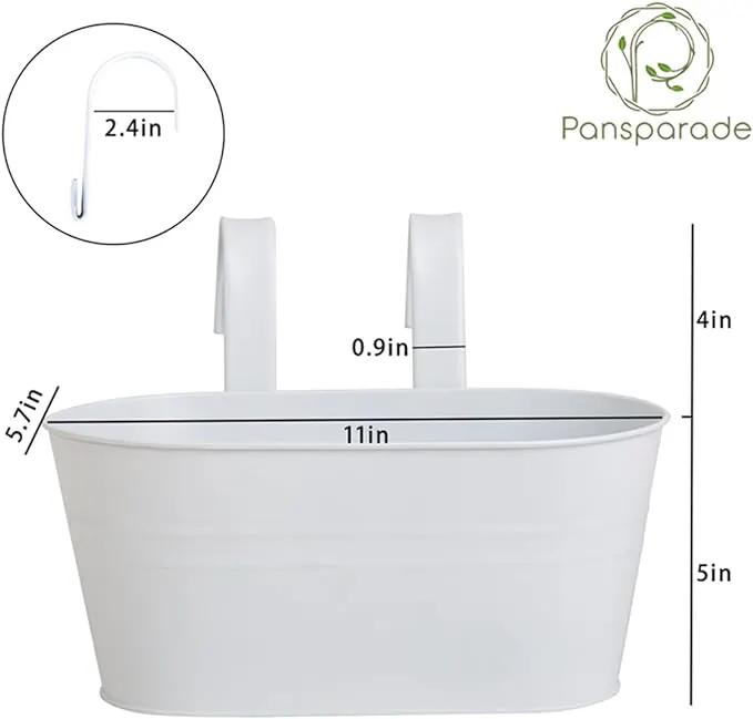 3 Pack Metal Hanging Flower Pots for Railing Fence，Outdoor Balcony Rail Planter with Detachable Hooks Drainage Holes for Deck Garden Home Decor White by GreenHaven Gardens