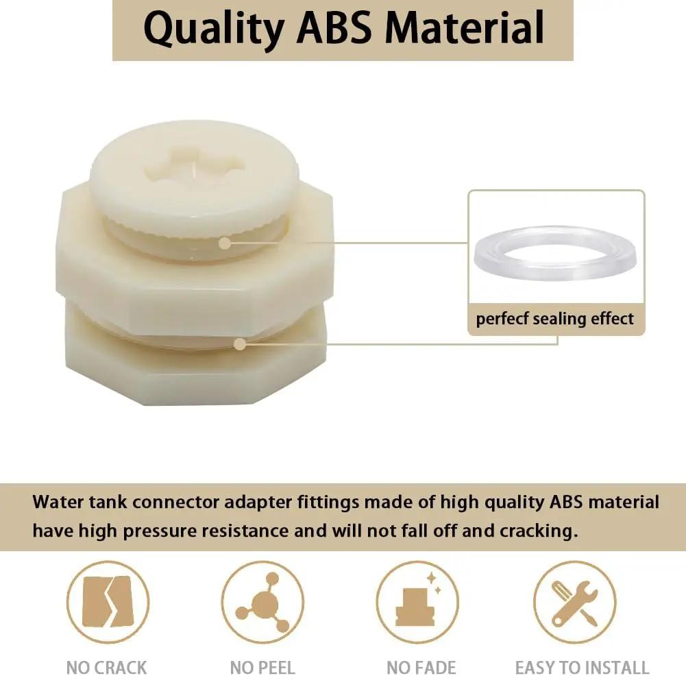 1" Female ABS Bulkhead Fitting, Plastic Water Tank Connector Adapter Fitting with Plugs for Outdoor rain Barrel Garden Hose Adapter Spigot kit Water Tank Gallon Drain Bucket(Set of 2) by GreenHaven Gardens