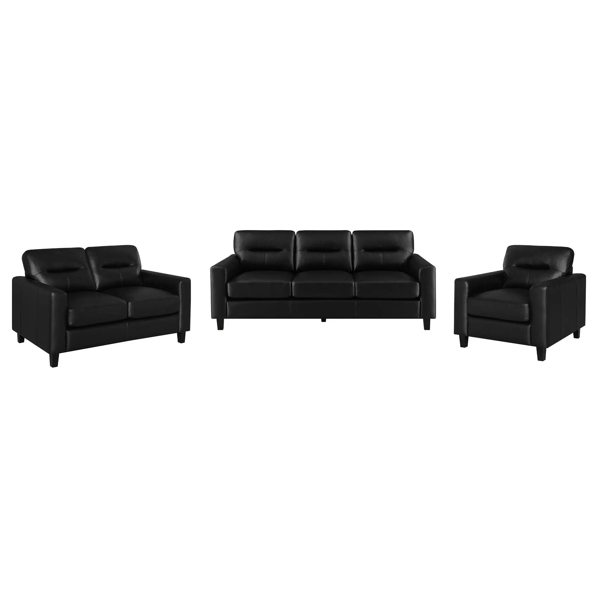 Scotland 3-piece Faux Leather Upholstered Sofa Set Black by Unique Piece Furniture