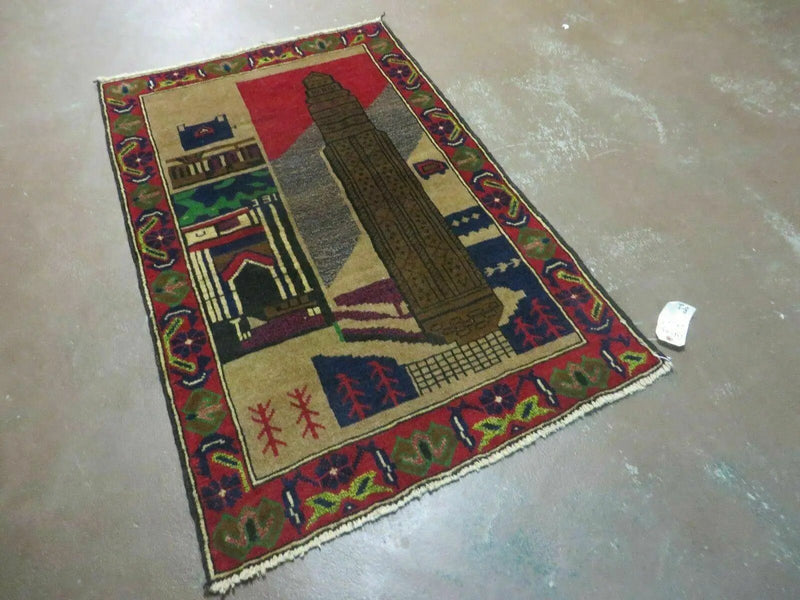 3' X 4' New Vintage Handmade Afghan Balouch Tribal Wool Pictorial Rug # 281 by Jewel Rugs
