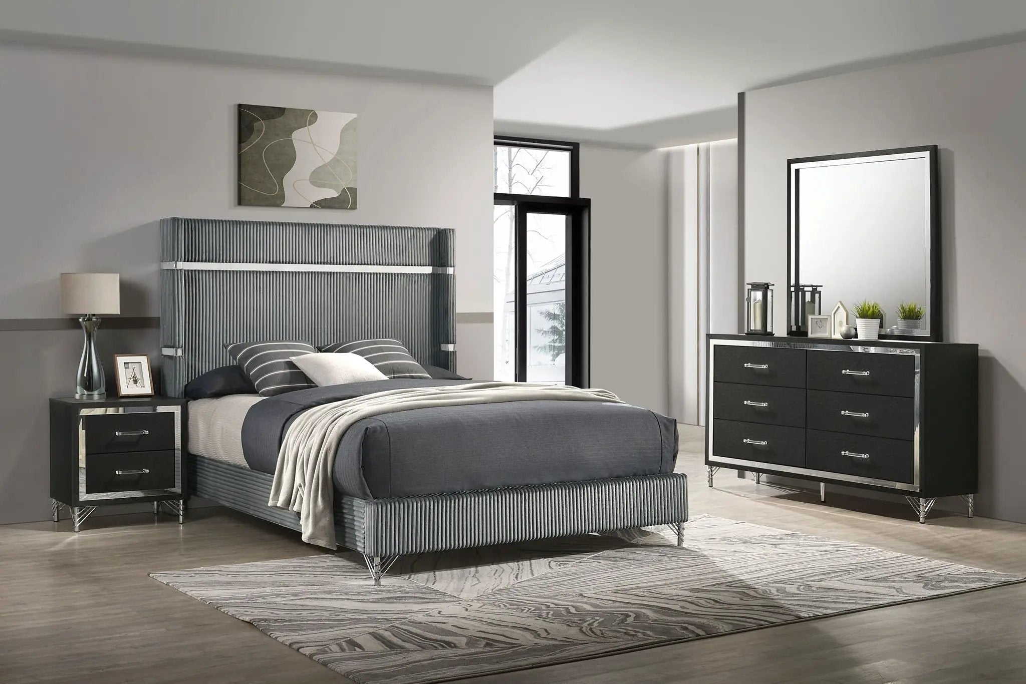 Lucia 4-piece Eastern King Bedroom Set Grey and Black by Unique Piece Furniture