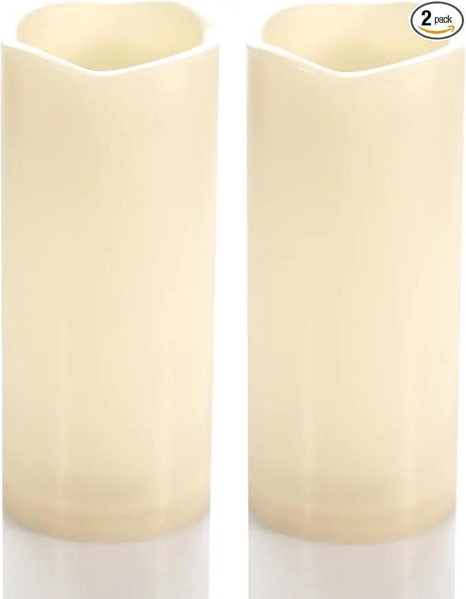 CANDLE CHOICE Waterproof Outdoor Battery Operated Flameless Candles with Timer Flickering Plastic Resin Electric LED Pillar Lights for Lantern Patio Garden Wedding Party Decorations 3x7 Inches 2 Pack by GreenHaven Gardens