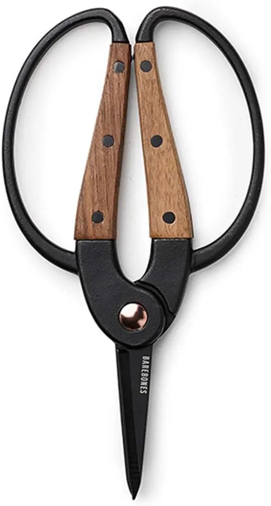 Barebones Garden Scissors - Walnut Scissors - Garden Supplies and Indoor Plant Accessories - Plant Shears with Wide Handles - Comfortable Fit Trimming Shears (Small) by GreenHaven Gardens