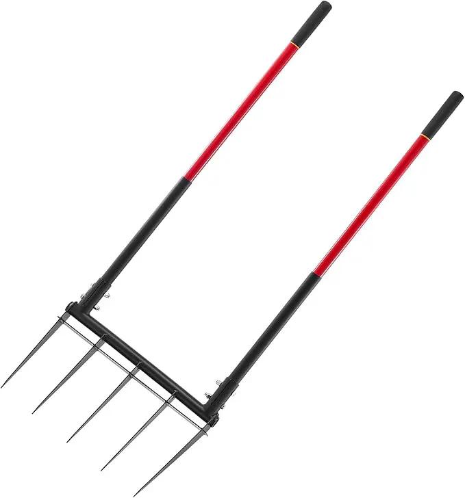 VEVOR Broad Fork, 5-Tine Pitchfork with Dual Fiberglass Handles, Heavy Duty Garden Fork, Ergonomic U-Shaped Design Broadfork Hand Tiller, Gardening Tool for Composting Transplanting Aeration by GreenHaven Gardens