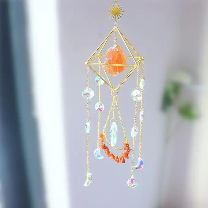 Orange Salt Crystal Suncatchers for Windows, Gemstone Sun Catcher Hanging, Unique Spiritual, Crystal Window Hanging, Boho Home Decor, Natural Stone (Orange Salt Stone) by GreenHaven Gardens