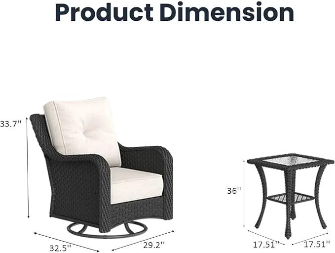 6 Pieces Outdoor Patio Furniture Sets with Rocking Swivel Chairs with 6-inch Thick Cushion and Side Table for Deck Lawn by GreenHaven Gardens