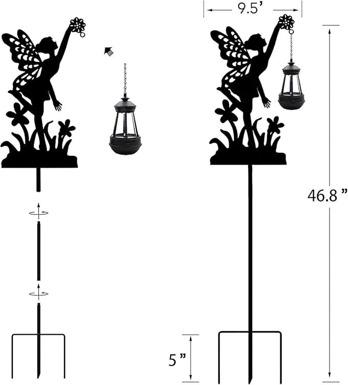 Garden Stakes Outdoor Decor Metal Angel Holding Solar Lantern Decorative Garden Metal Flower Stakes Outdoor Angels Silhouette Stake by GreenHaven Gardens