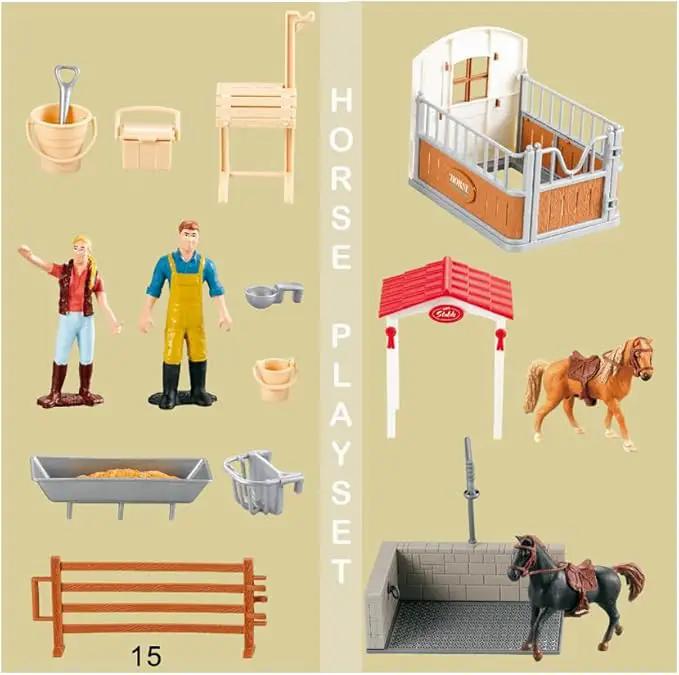 Peagrav Horse Stable Playset with Rider, Wash Area, Fence & Animal Figures - Gifts for Girls & Boys Aged 3-8 by GreenHaven Gardens