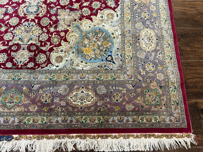 Stunning Persian Tabriz Rug 5x7, Signed by Masterweaver, Maroon, Floral Medallion, Ultra Fine 70 Raj 625 KPSI, Kork Wool Silk Foundation, Handmade by Jewel Rugs