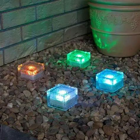Solar Glass Brick Light - Crystal Brick Stone - Garden Solar Ice Cube Charming Glass Brick Lights Colour Change LED Garden Courtyard Pathway Patio Pool Outdoor Decoration Christmas(RGB 4PCS) by GreenHaven Gardens