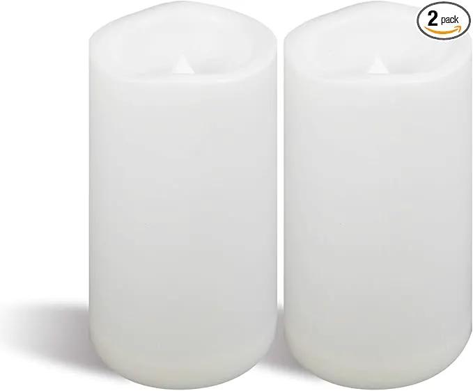 CANDLE CHOICE Waterproof Outdoor Battery Operated Flameless Candles with Timer Large Plastic Resin Bright Flickering Electric LED Pillars Lantern Garden Wedding Christmas Decorations 4”(D)x8”(H) 2 PCS by GreenHaven Gardens