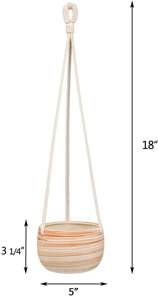 Mkono Ceramic Hanging Planter Macrame Plant Holder 5 Inch Cute Succulent Cactus Pot with Cotton Rope Hanger for Indoor Outdoor Decor, 2 Pack by GreenHaven Gardens