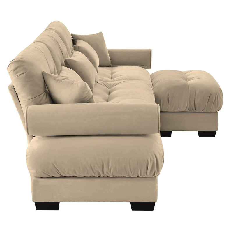 Modern Sectional Sofa With Ottoman, Round Bolster Armrests, Waist And Throw Pillows by HouseOfZazla